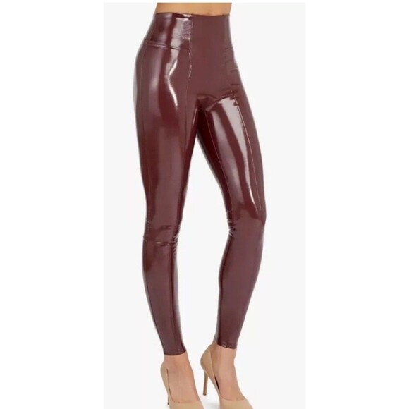Spanx Faux Patent Leather Leggings in Ruby Red Size Medium Retail $128 NWT - Picture 1 of 16